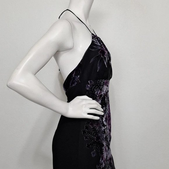 Black Purple Vintage Fairy Burnout Velvet Whimsigoth Halter Witchy Midi Dress L - Picture 11 of 13